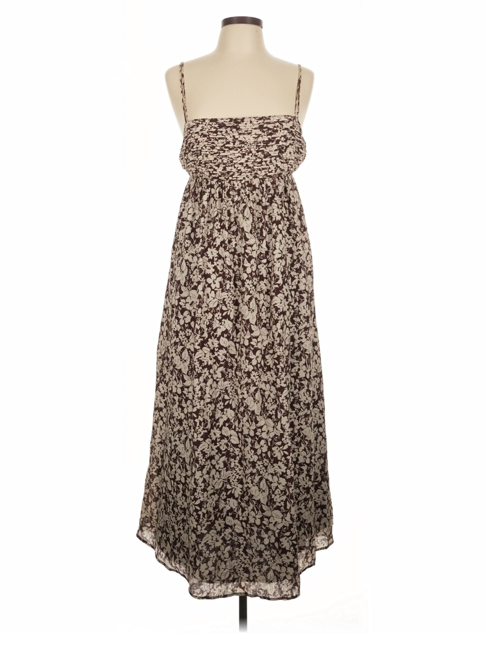 NWOT Abercrombie & Fitch Pleated Smocked Bodice Floral Midi Dress in Brown Cream